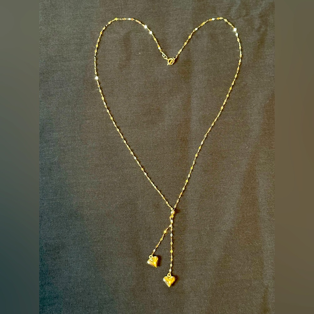 NEW Lariat Style Womens 14K 18” Y puffy 3D Heart Necklace